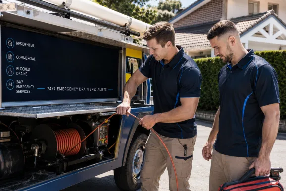 Plumbers clearing a blocked drain in Double Bay